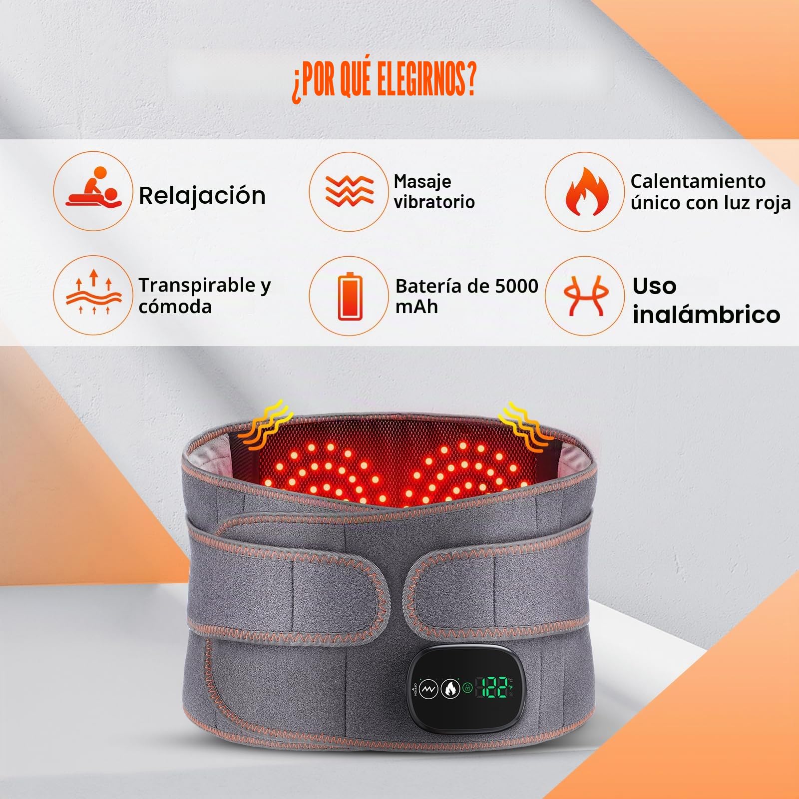 Almohadilla Eléctrica Para La Cintura, Cinturón Eléctrico Sin Cables Para La Espalda Con 3 Modos De Calefacción Rápida Y Masaje, Pantalla Táctil, Para Abdomen Con Batería Recargable 5000mAh
