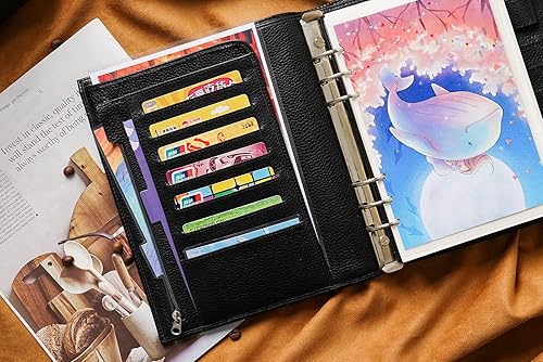 Miniatura 3 de Moterm Planificador de anillos A5 Luxe  Organizador de carpeta de cuero genuino (Pebble-Black, anillo de 1.181 in)