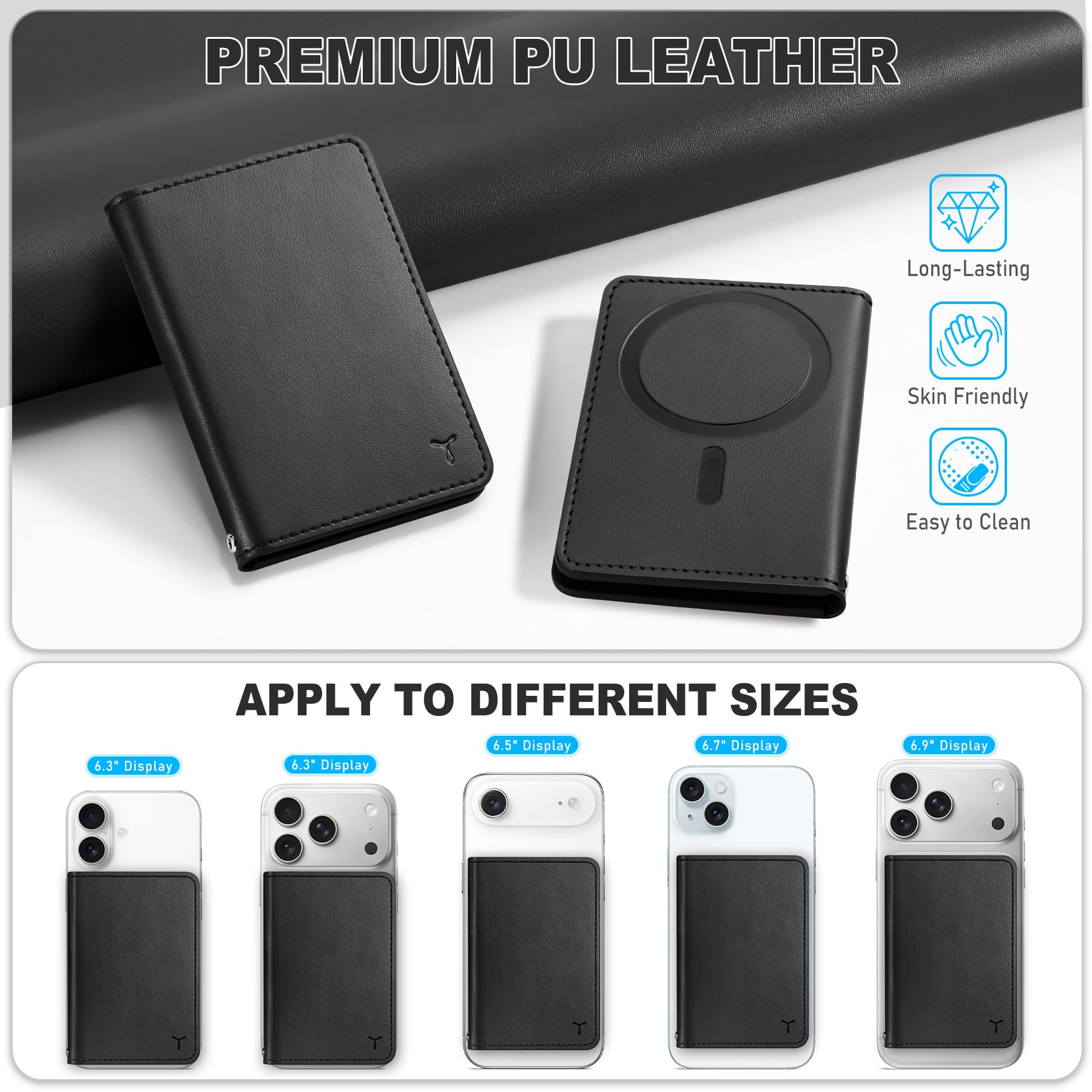 TUCCH Portefeuille Magnétique pour iPhone avec 6 Fentes Cartes, Blocage RFID [Fenêtre ID Transparente], Cuir Synthétique pour Série iPhone 17/16/15/14/13/12/Plus/Air/Pro/Pro Max (sauf Mini), Noir
