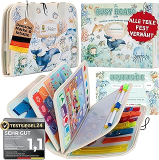 Lion's Collection Montessori Busy Board German from 3 Years - Quiet Book & Activity Board for Toddlers - Motor Skills Book & Learning Book - Busy Book Montessori Toy - Travel Toy Car & Plane