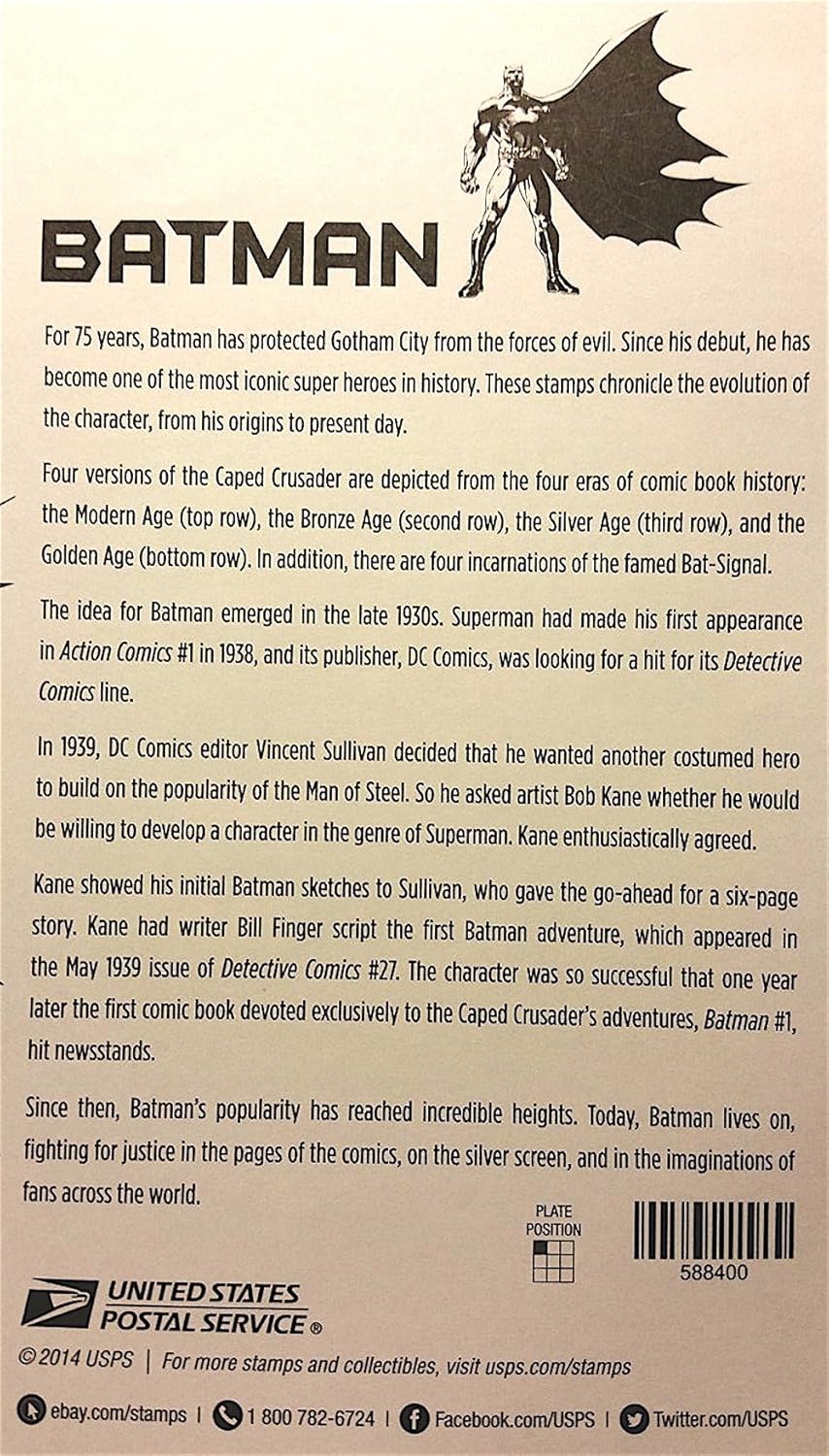 USPS Batman DC Comics Forever Stamps - sheet of 20 - Scott 4928-35
