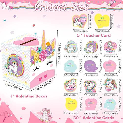 Miniatura 2 de Zonon 36 cajas de San Valentín para niños, tarjetas de unicornio para el día de San Valentín y buzón, regalo de intercambio para niños y niñas,