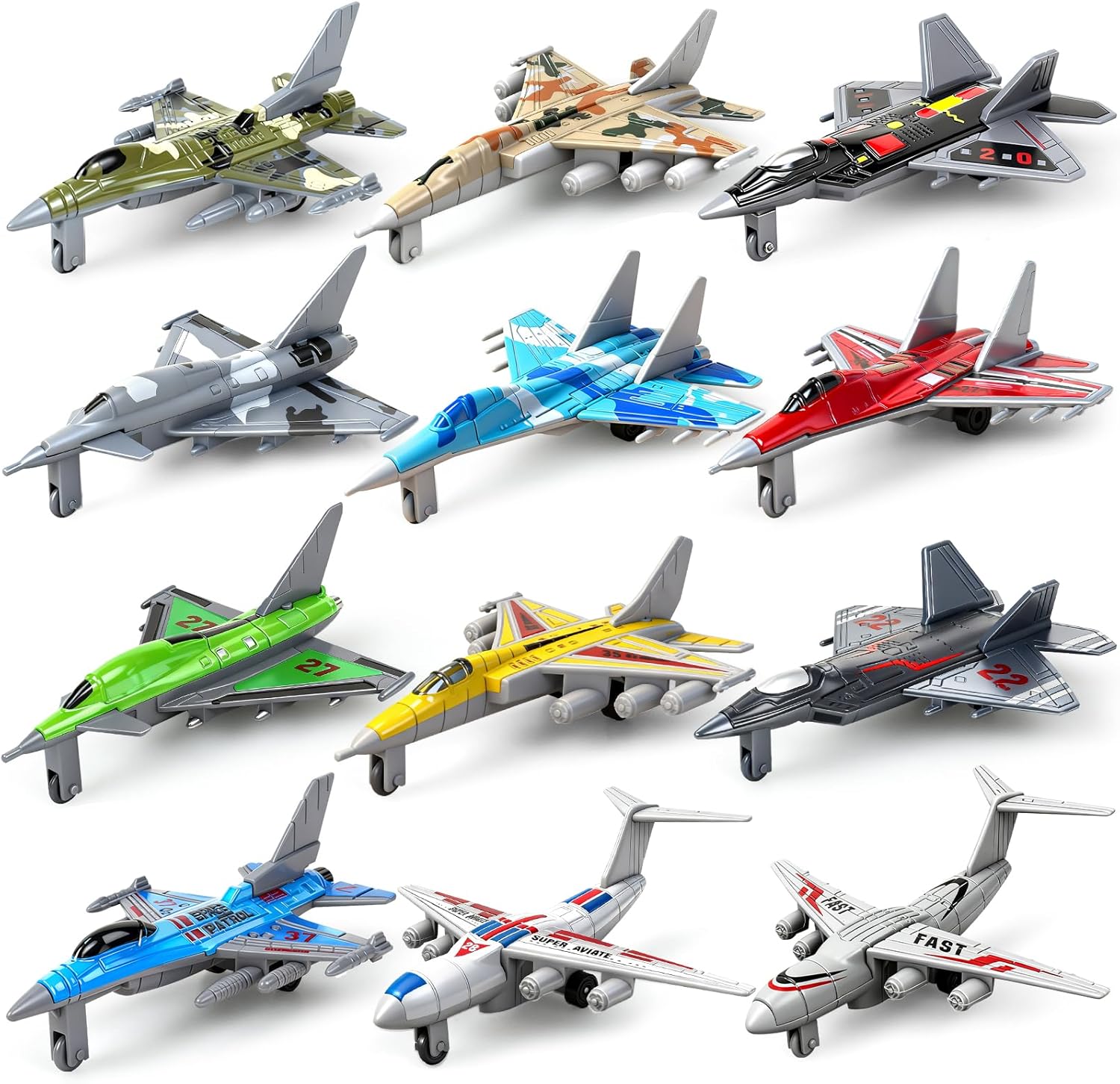 Toy Airplanes 12 Pack,Plastic Diecast Airplane Toys for Boys Toddlers Age 1 2 3 4 5 6,Military Planes Model Toys for Kids Toddlers Party Favors Birthday Goodie Bags Stuffers