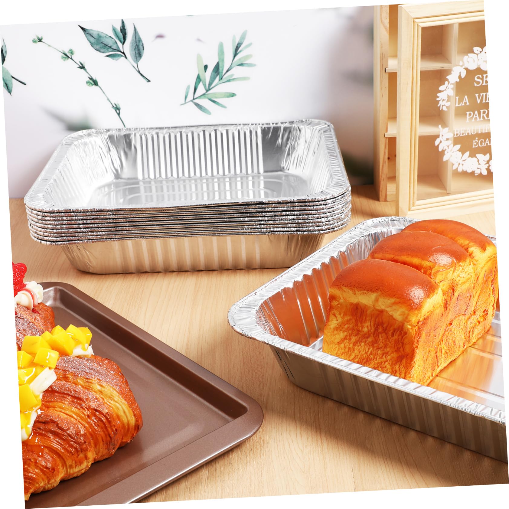 10 Bandejas de Aluminio Desechables de Forma Práctica para Preparar y Calentar Alimentos para Asar Fondo Profundo y Resistente al Calor