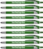 Personalized With your Custom Logo or Text Pens-Pack of 300- for Marketing, Parties, and Events, 2 in 1 Capacitive Stylus & Ballpoint Pen Compatible With Touchscreen Devices, Black Ink, Green Pens