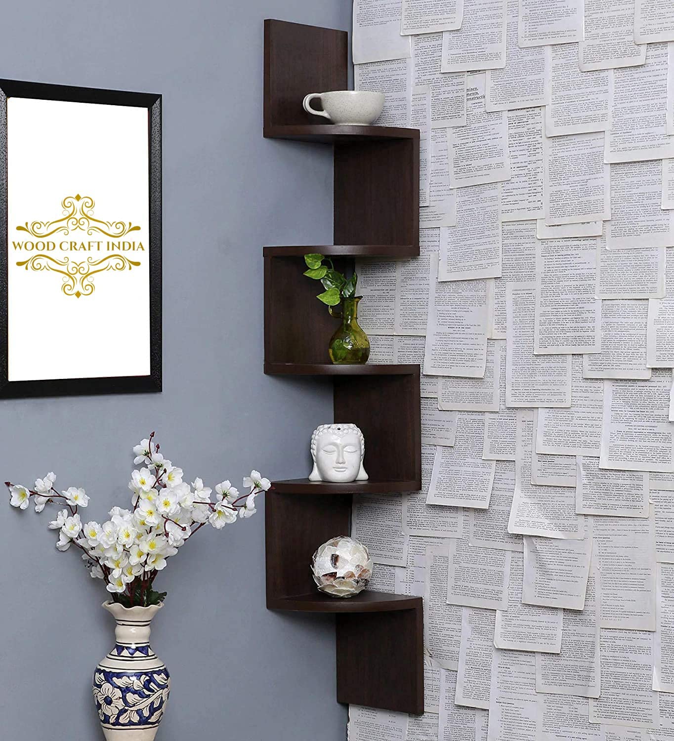 Engineered Wood Wall Decorative Zig-Zag Shelf for Living Room, Home Decoration Wall Décor Shelves | Wall Mount Wall Shelf Wall Rack Wall Shelves for Living Room/Office/Bedroom (Brown)