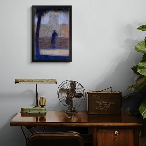 Miniatura 4 de Hombre de la cabaña perdida apoyado en un parapeto por Georges Pierre Seurat  Imprimir marco plano negro  Reproducción de pintura de arte fino