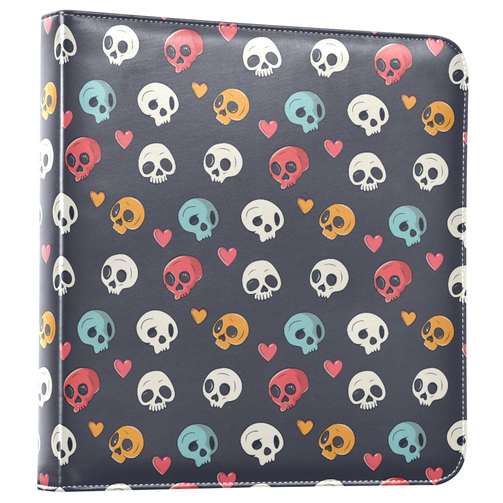 JIPONI Little Cute Color Skull Heads Large Photo Album, DIY Leather Cover Scrapbook Albums for 4x6 5x7 6x8 Pictures, Self Adhesive Memory Book for Wedding, Baby, Family