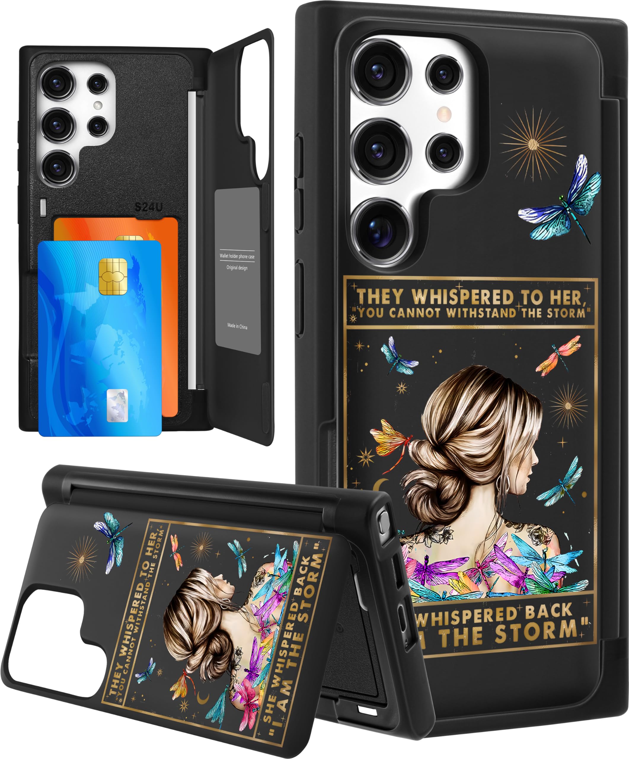 Shorogyt for Samsung Galaxy S24 Ultra Case Card Holder Wallet - Built in Dual Card Slots Cute Phone Covers for Women Funny Pattern for Girls Teen Whispered Back Flip Kickstand for S24 Ultra 6.8 Inch