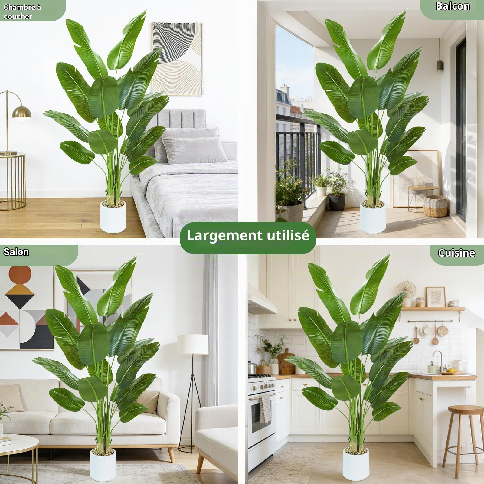 Plante Artificielle Oiseau de Paradis 210cm - Grande Plantes Bananier Artificielle Interieur avec Pot Blanc, Fausses Arbre Artificiel Parfaites pour Décoration d'Intérieur de Bureau ou Salon ou Maison