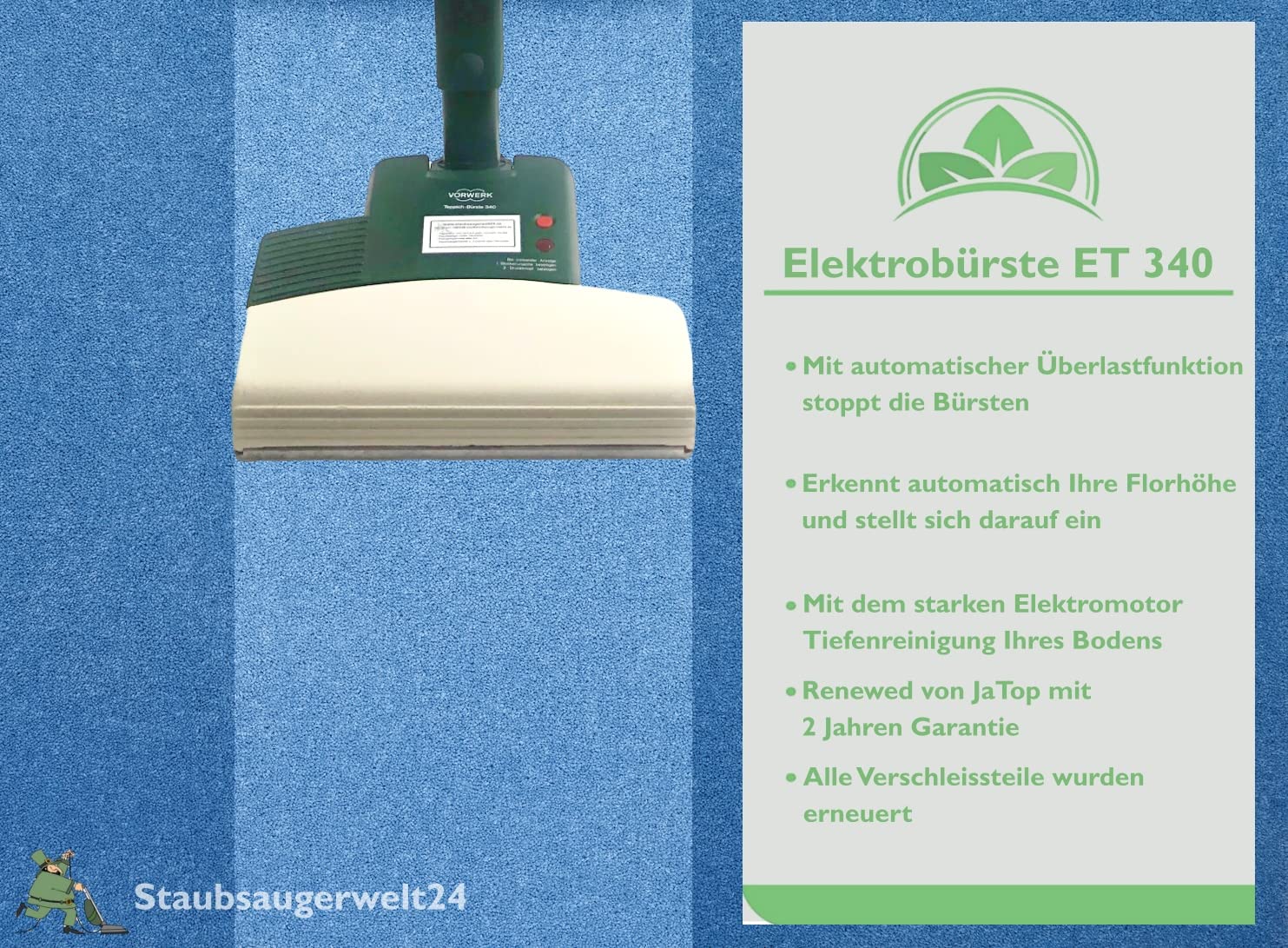 Staubsauger Vorwerk Kobold 121 ET 340 komplettes Reinigungsset, Grün/Beige Farbe