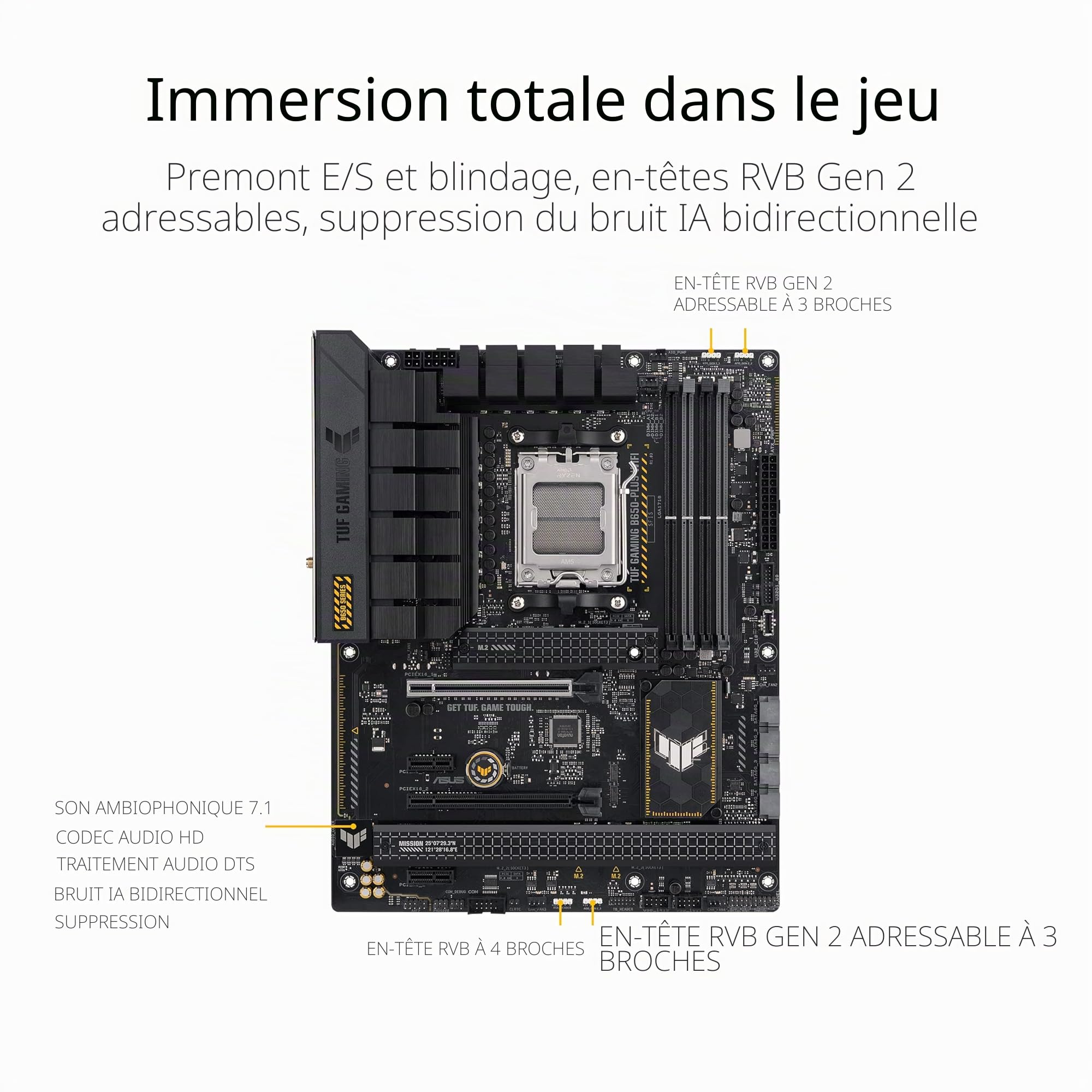 ASUS TUF GAMING B650-PLUS WIFI – Carte mère gaming AMD Ryzen AM5 ATX (14 phases d'alimentation, PCIe 5.0 M.2 support, DDR5, WiFi 6, 2.5 Gb Ethernet, USB4, Aura Sync RGB)