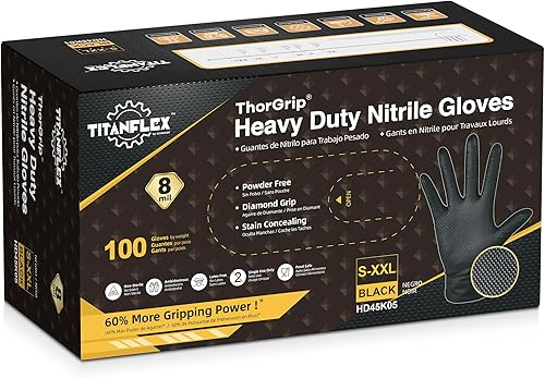 Miniatura 2 de TITANflex Thor Grip - Guantes industriales de nitrilo negros resistentes con textura de diamante elevado, 8 mil, sin látex, caja de 100 unidades