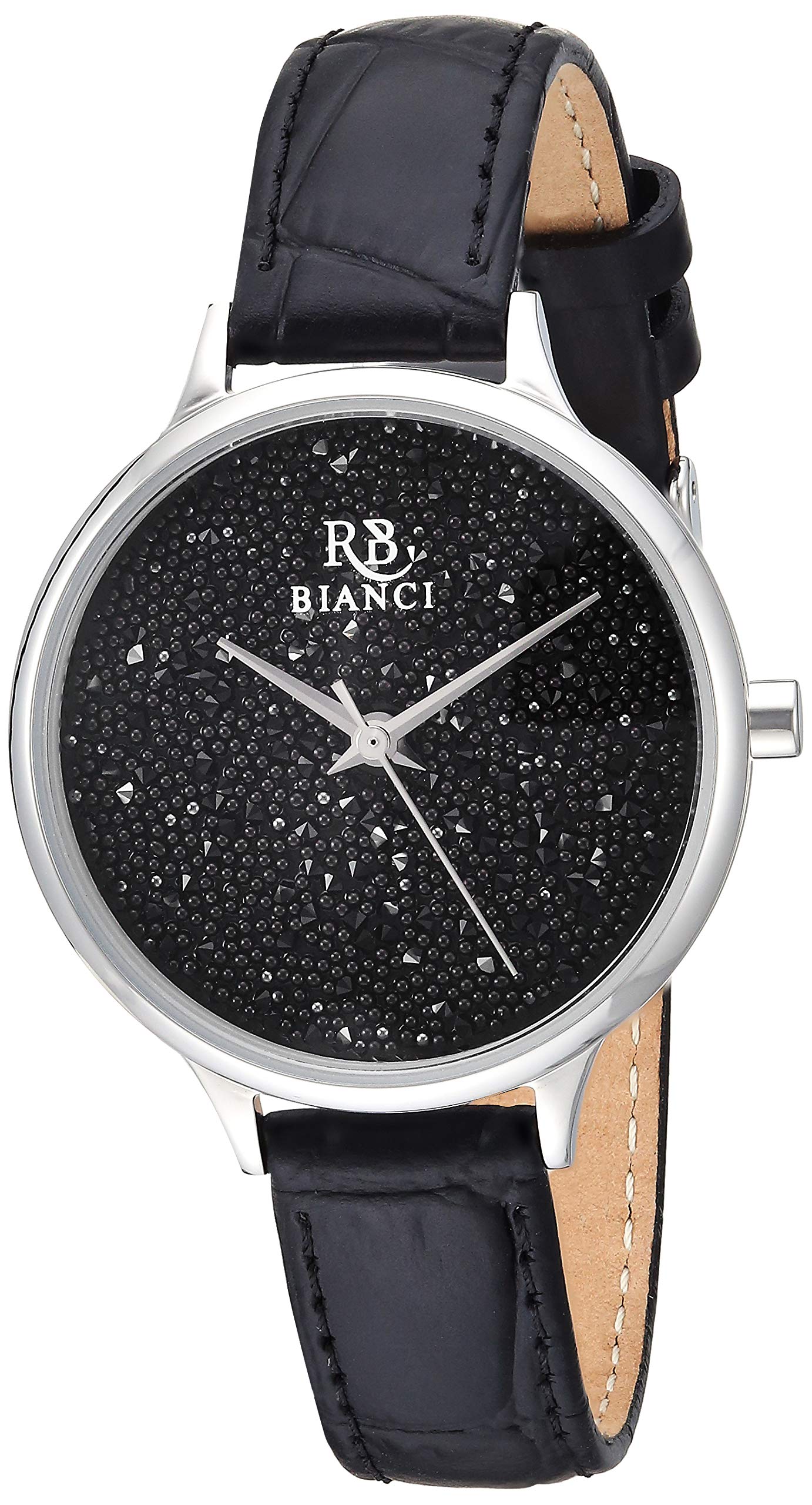 Roberto BianciWomen's Gemma Stainless Steel Quartz Leather Strap, Black, 12.4 Casual Watch (Model: RB0243), Black, Quartz Movement