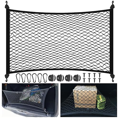 EKOCEV Gepäcknetz Kofferraum 80x60cm elastisch auf 150x110cm erweiterbar mit 4 Haken Universal Auto