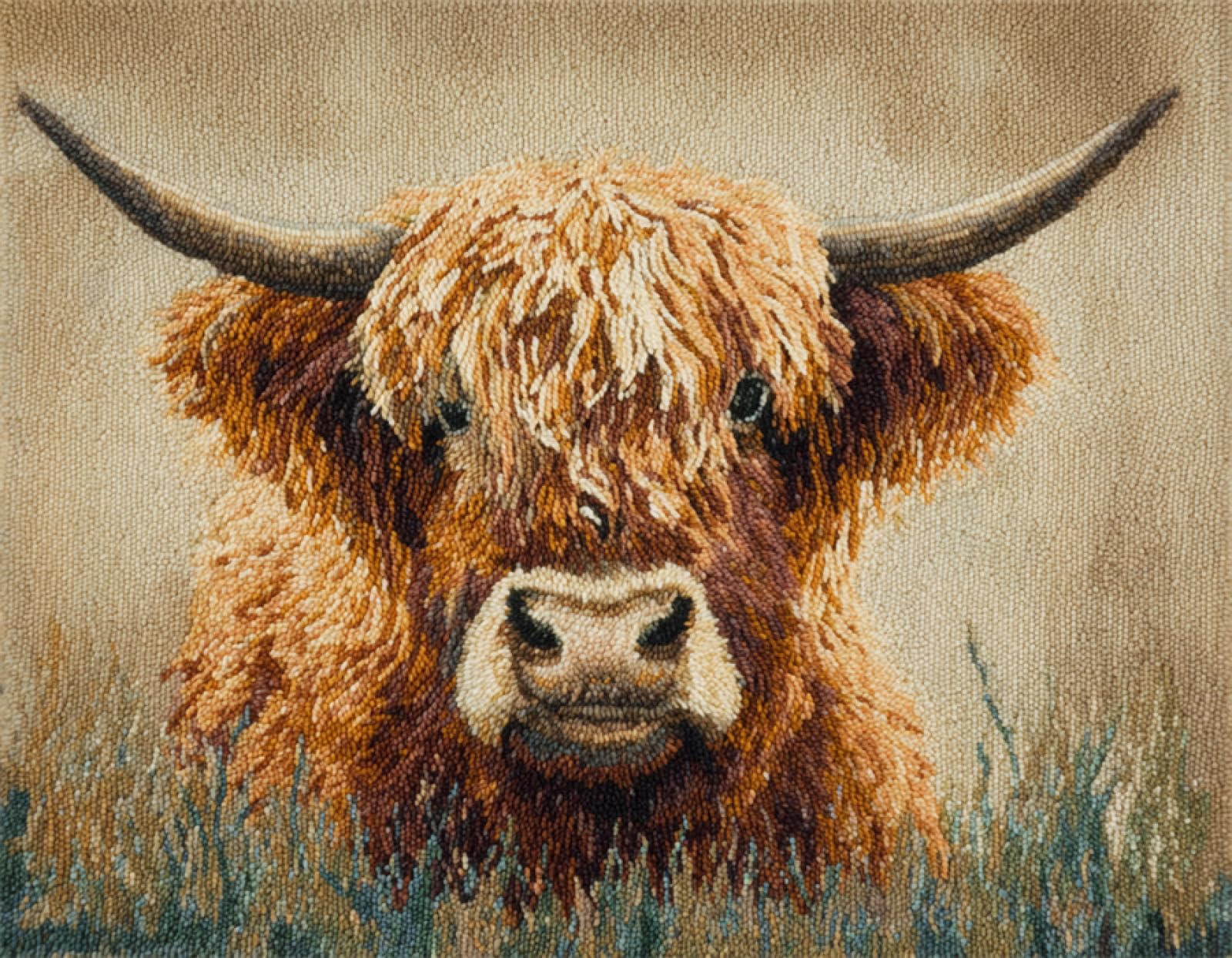 Wallphantom 003 Animal Cow Latch Hook Rug Kits For Adults Beginners,Highland Cattle,Diy With Printed Canvas Crochet Yarn Handmade Embroidery Crafts Crochet For Home Decoration,90X120cm