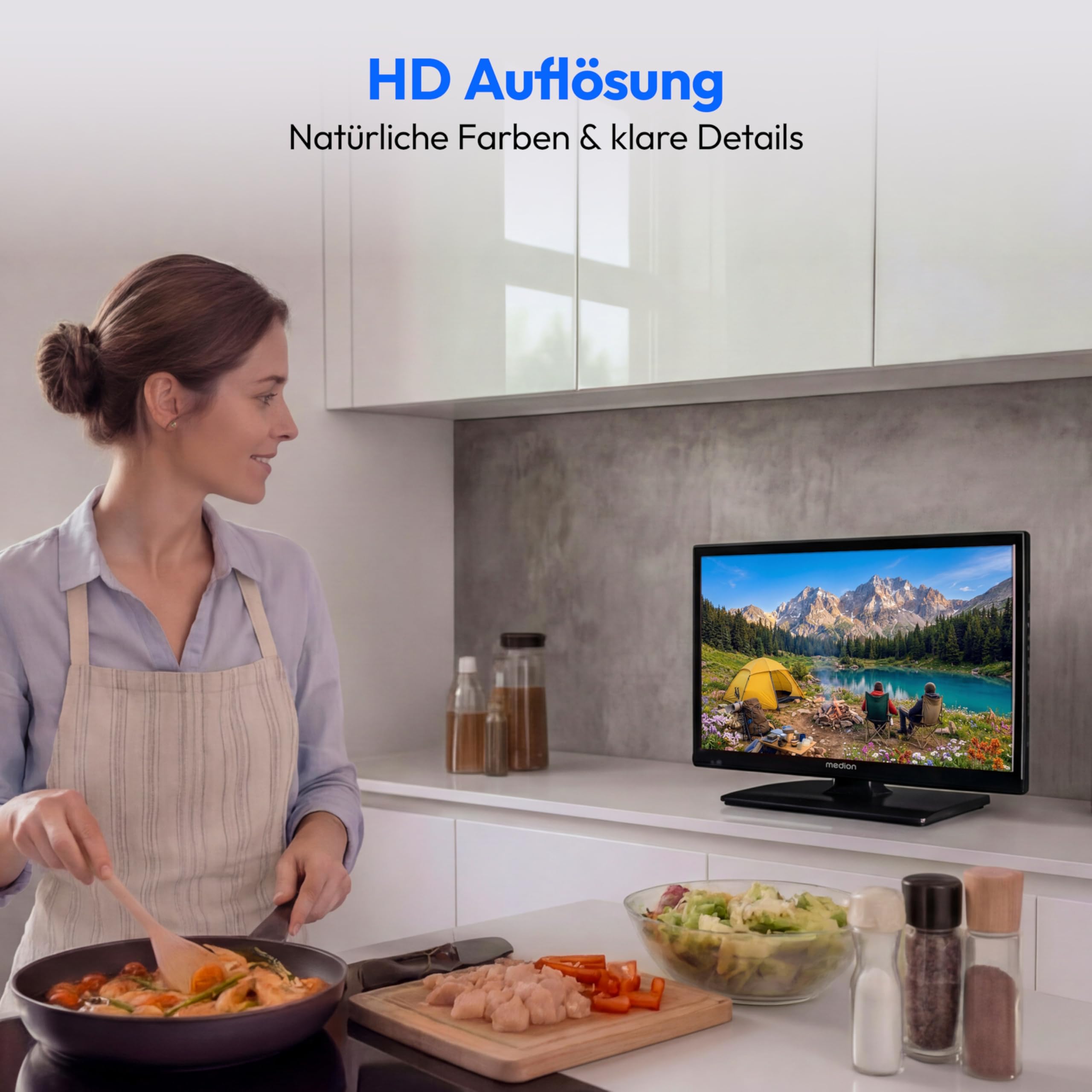 MEDION 47 cm (19 Zoll) HD Fernseher (perfekt für Camping Wohnmobil LKW Garten, inkl 12V KFZ Car-Adapter, Triple Tuner Receiver, HDMI, USB, MD 819000)
