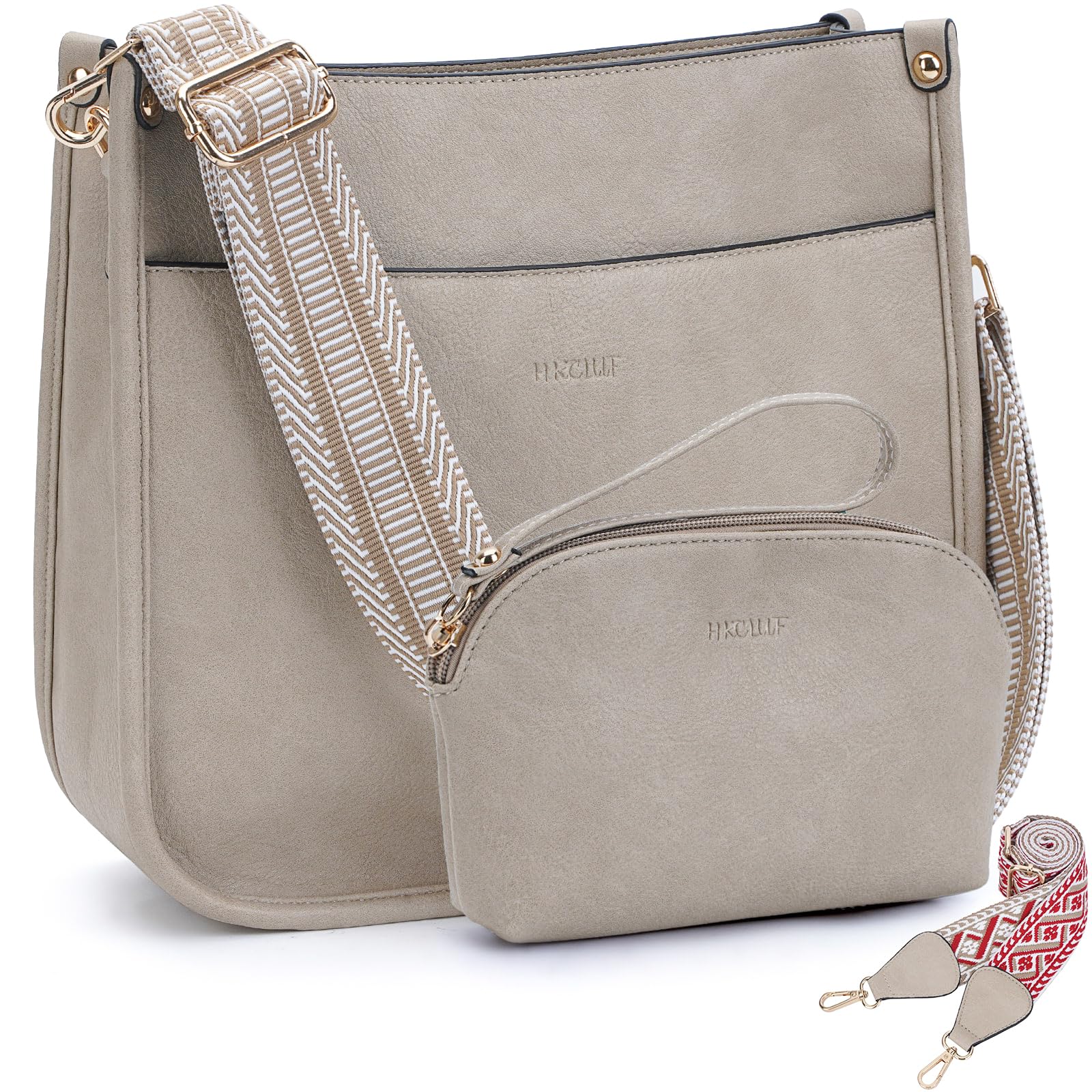 HKCLUF Crossbody Bag Purse for Women 2PCS Set Leather Hobo Handbag Wallet Set With 2Adjustable Guitar Strap Shoulder