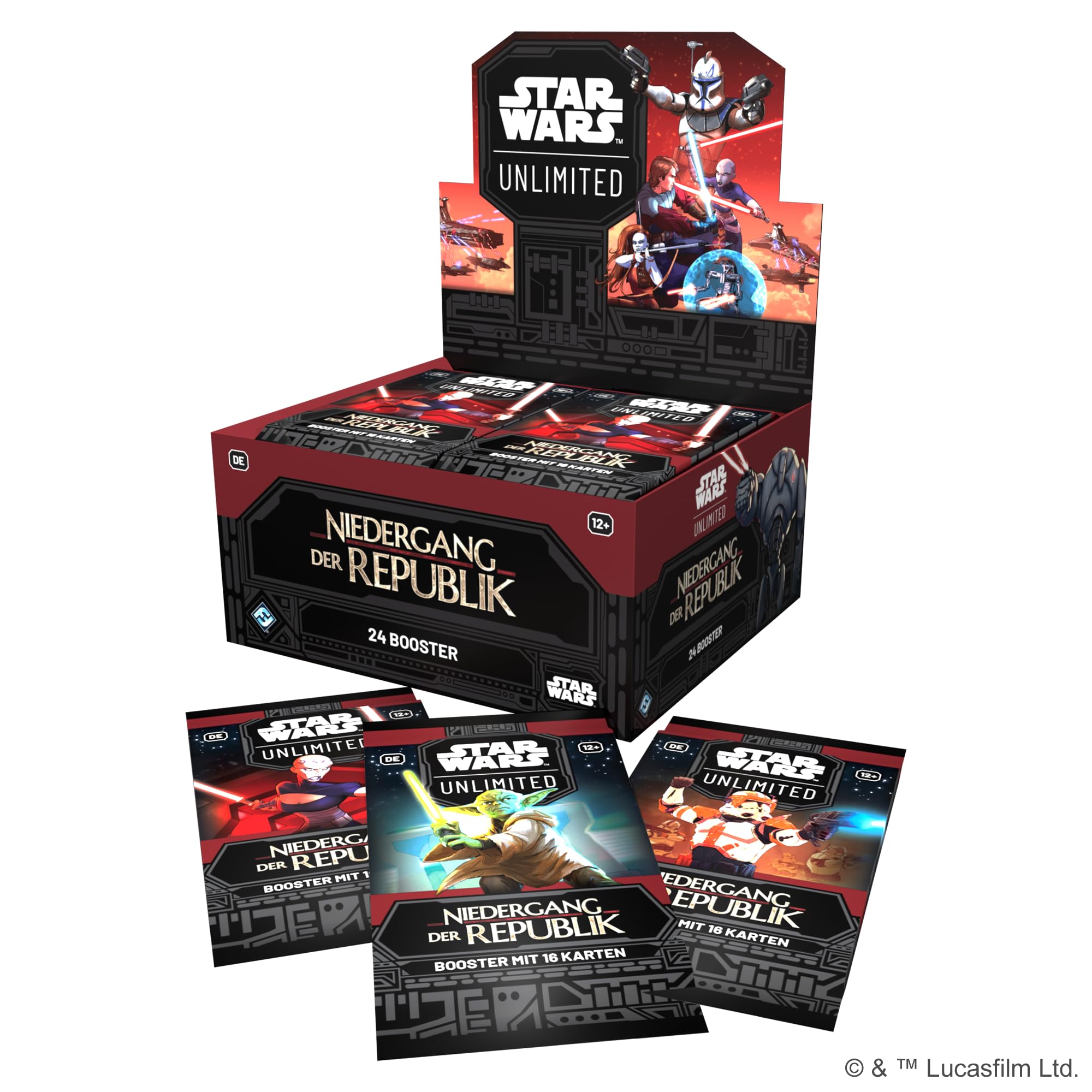 Fantasy Flight Games - Star Wars: Unlimited TCG Niedergang der Republik BOOSTER DISPLAY (24 Booster Packs) - Trading Card Game für Kinder und Erwachsene, Alter 12+, 2+ Spieler, 20 Minuten, Deutsch