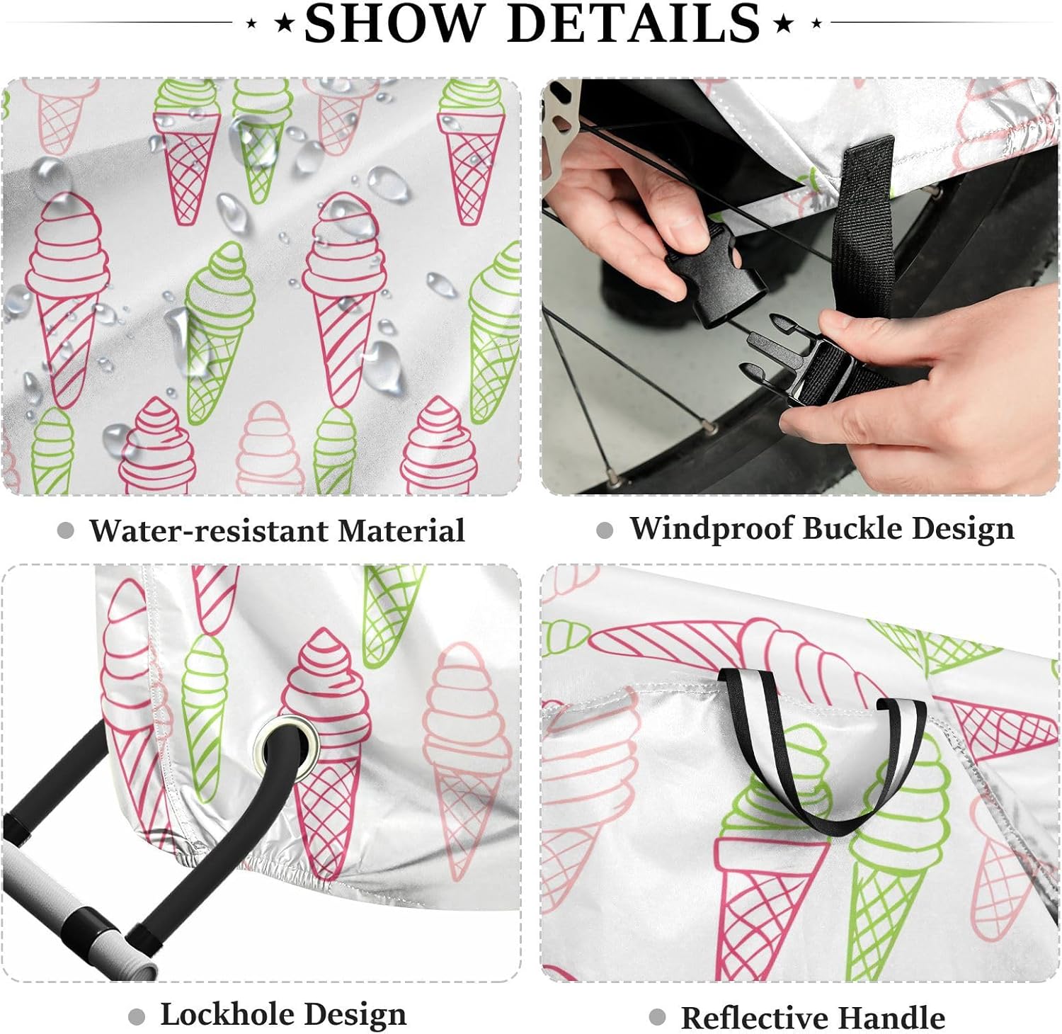 ALAZA Icecream Pink & Green Summer Bike Cover Waterproof Outdoor Ebike Bicycle Covers Tarp Protection for 1/2 Bikes, Sun UV Dust Wind Proof