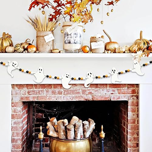 Miniatura 28 de Gistome Halloween Hanging Decorations Indoor - Felt Bat Wooden Beads Garland