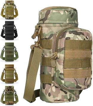 Tactical Molle Water Bottle Pouch, Molle Water Pouches Carrier Holder with Pocket for Hiking Camping Outdoor Sport Travel