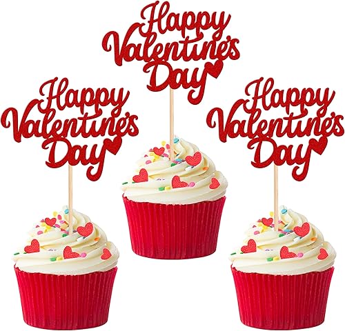 24 piezas de adornos para cupcakes de Feliz Día de San Valentín labios con purpurina corazón dulce amor boda automóvil bésame para el día de San