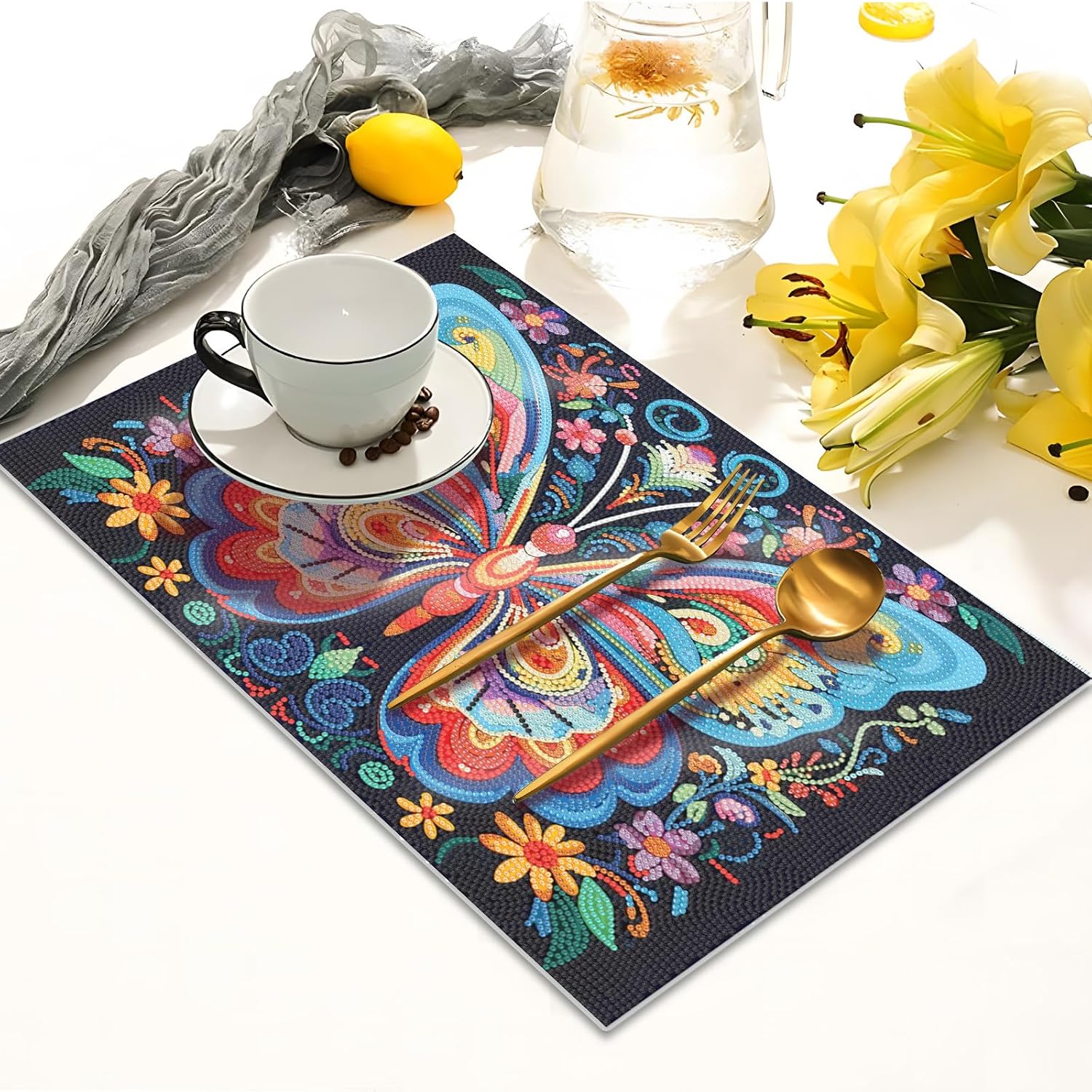 Generic 4pc DIY Non-Slip Diamond Art Painting Table Mats with PET Dust Cover for Kitchen, Dining, Party Tables