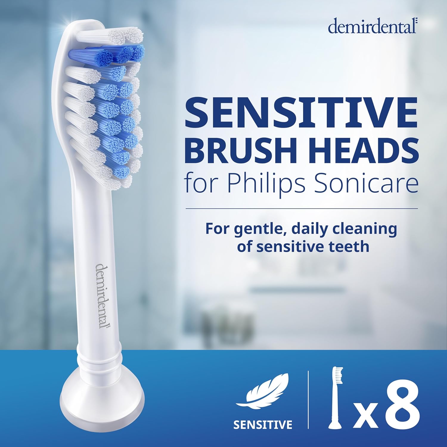demirdental Toothbrush Heads Sensitive Compatible with Philips Sonicare Toothbrush Heads - Soft Replacement Heads for Sensitive Gums and Teeth - Gentle Brush Heads - White 8 Pack