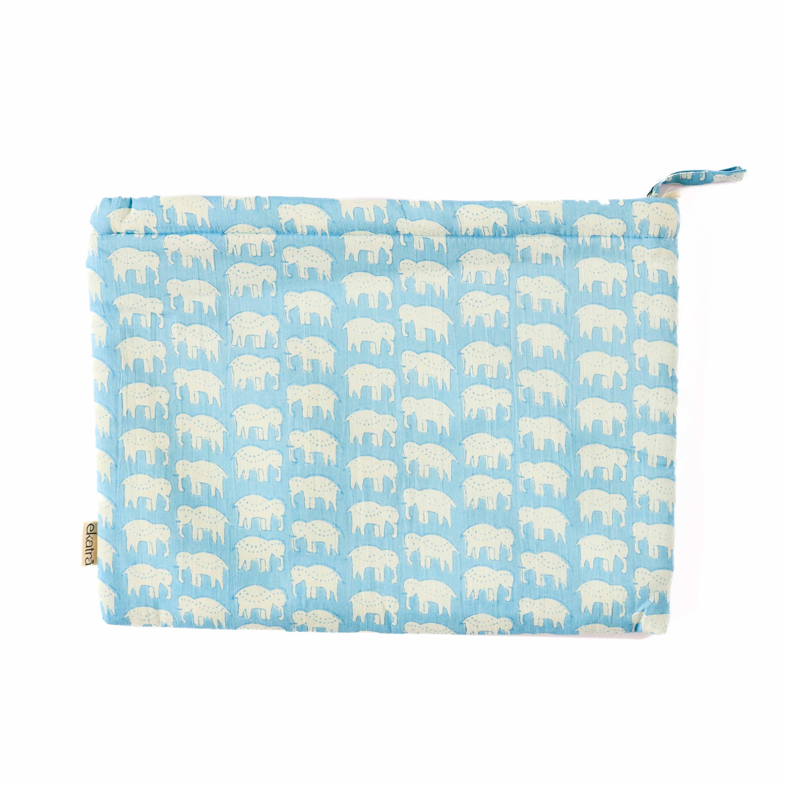 Sustainable Cotton XL Travel Pouch | Handcrafted Organizer with 3 Pockets | Eco Friendly Multipurpose Makeup Bag for Women Girls | Metal Zipper Closure | Lightweight Cotton – Elephant Motif-image-13