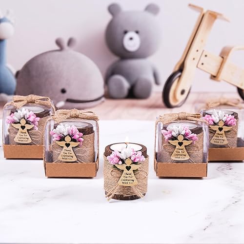 Vista 113 de HTF - Juego de 10 portavelas de madera para decoración de baby shower, regalos de revelación de género, portavelas de madera para baby shower Marrón