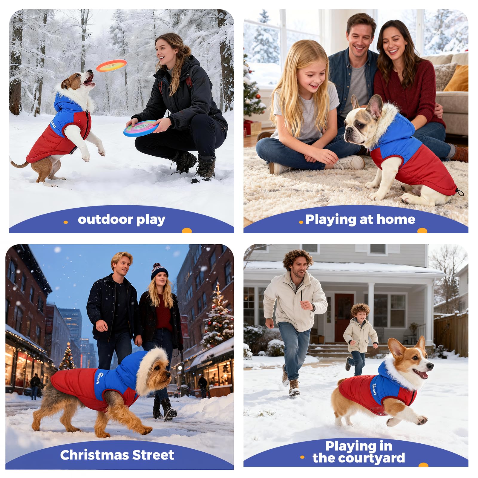 Cappotto invernale per cani con fodera in pile, giacca impermeabile per cani, calda tuta da neve (rosso e blu, S)