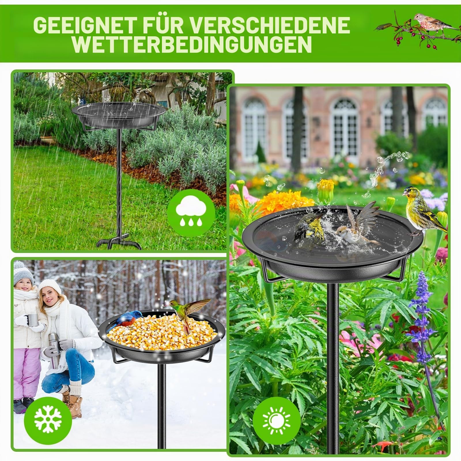 Vogeltränke aus Metall für den Außenbereich, Garten, 91,9 cm Höhe, freistehende Vogelfutterspender für den Außenbereich, mit 4 Zinken, Bodenpfahl, stehende Vogelfutterspender für Hof,