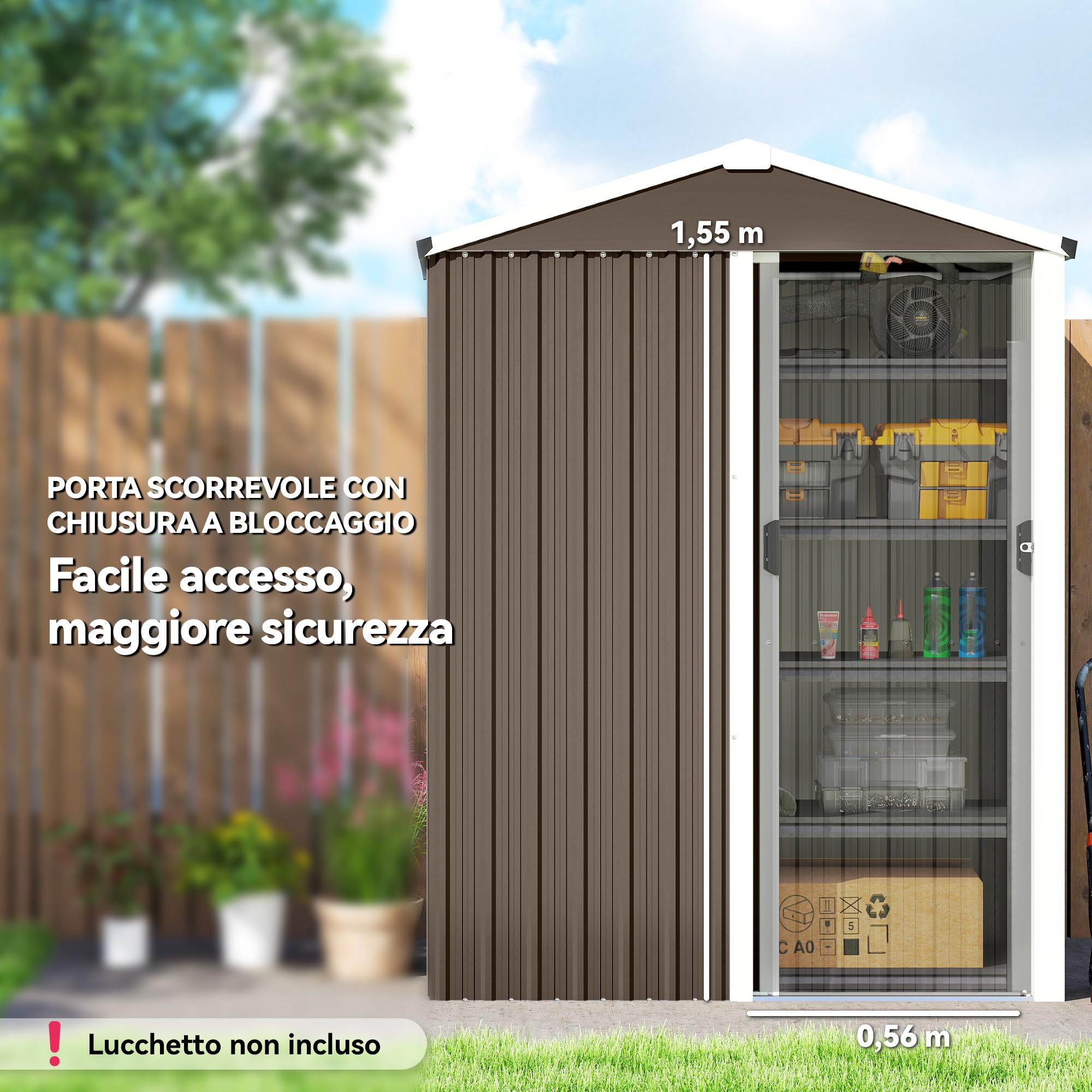 Outsunny Casetta da Giardino 1.1m² Acciaio Zincato 136x87x179 cm Marrone