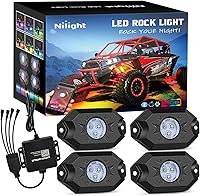 Nilight RGB LED Rock Lights Kit 4 Pods: Bluetooth App Control, Music Sync, IP68 Waterproof Underglow for Truck ATV UTV Jeep SUV