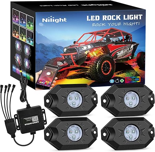 Miniatura 16 de Nilight - Kit de luces LED RGB para rocas 8 piezas 18LED con ángulo amplio para luz de rueda, control remoto y Bluetooth, aplicación con control RGB
