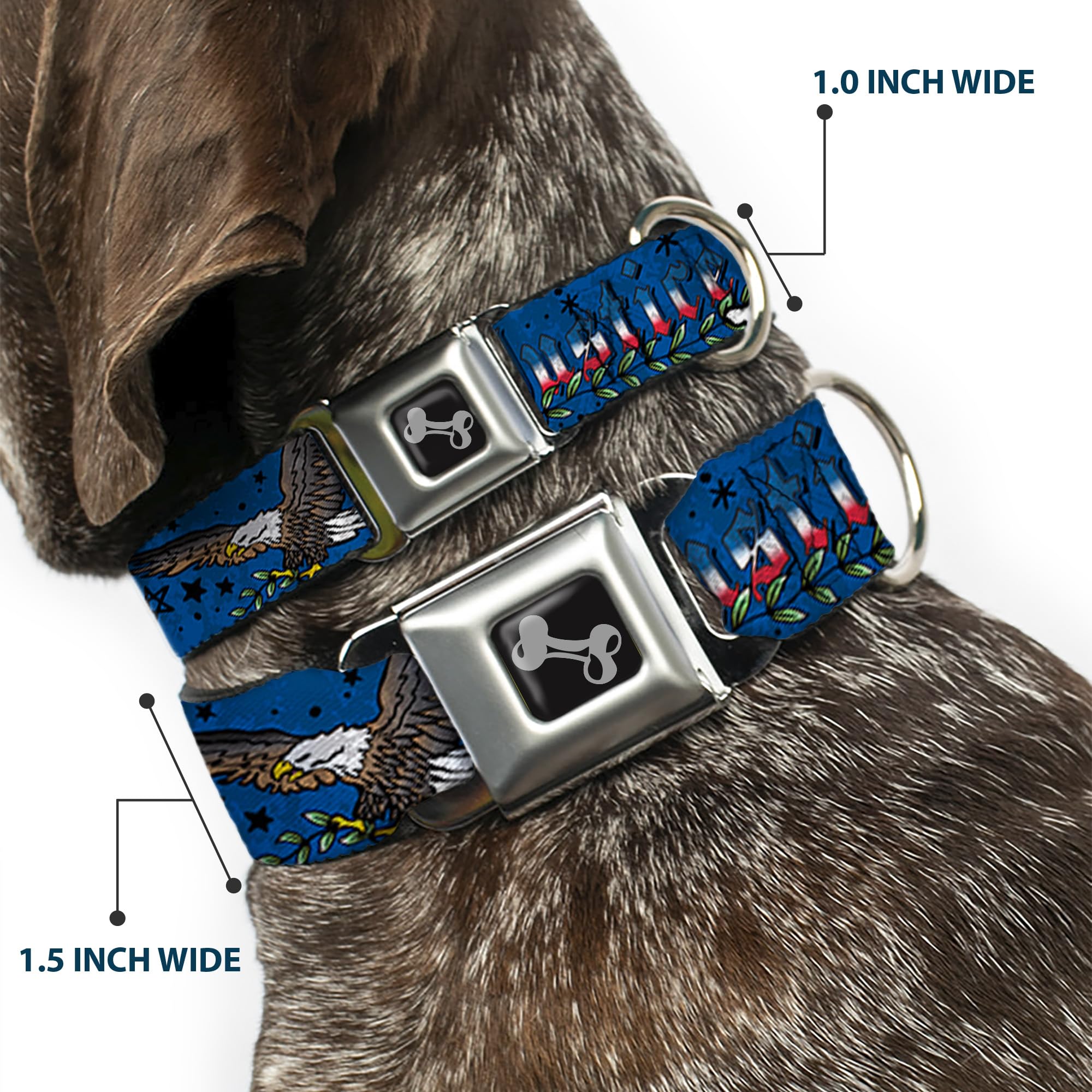 Buckle-Down Obroża dla psa z klamrą pasa bezpieczeństwa - niebieska prawda i sprawiedliwość - szerokość 3,8 cm - pasuje na szyję 40-58 cm - rozmiar M