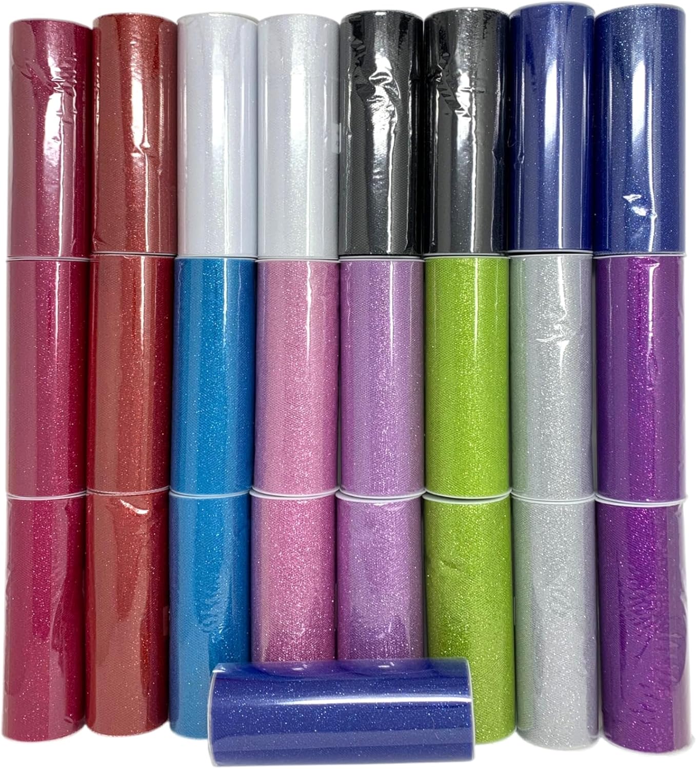 Value Pack 25 Rolls Total 250 Yards (750 Feet), 6 Inches Wide X 10 Yards Each Roll, Glitter Tulle Fabric Ribbon/Rolls/Spool Assorted Colors, for Craft Supplies, DIY Tutu, Wedding Party (Pack C)