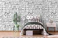 Vista 4 de Murwall Hand Drawing Text Wallpaper Modern Calligraphy Hand Drawn Wall Mural Love Letter Drawing Art Wallpaper
