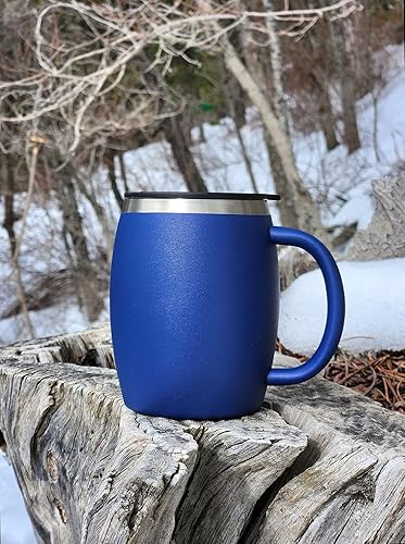 Miniatura 10 de Juego de 2 tazas de café aisladas de acero inoxidable (14 onzas) de doble pared con tapa y asa resistentes a derrames, tazas inastillables para