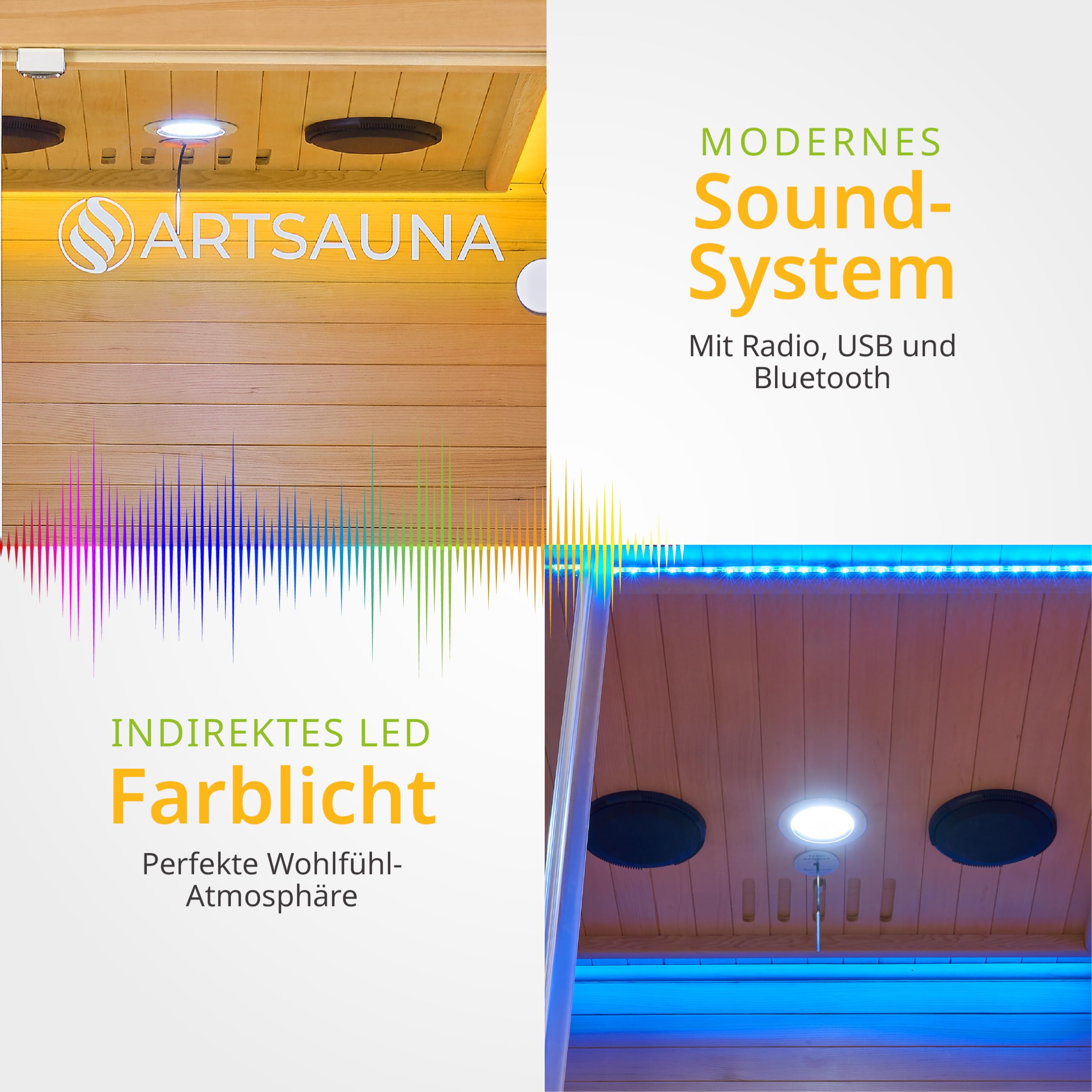 Artsauna Infrarotkabine Kiruna90 mit 4 Vollspektrum- & 3 Flächenstrahler, 1 Person, 90 x 90 x 190 cm, LED Farblicht & Glastür, Infrarotsauna Sauna