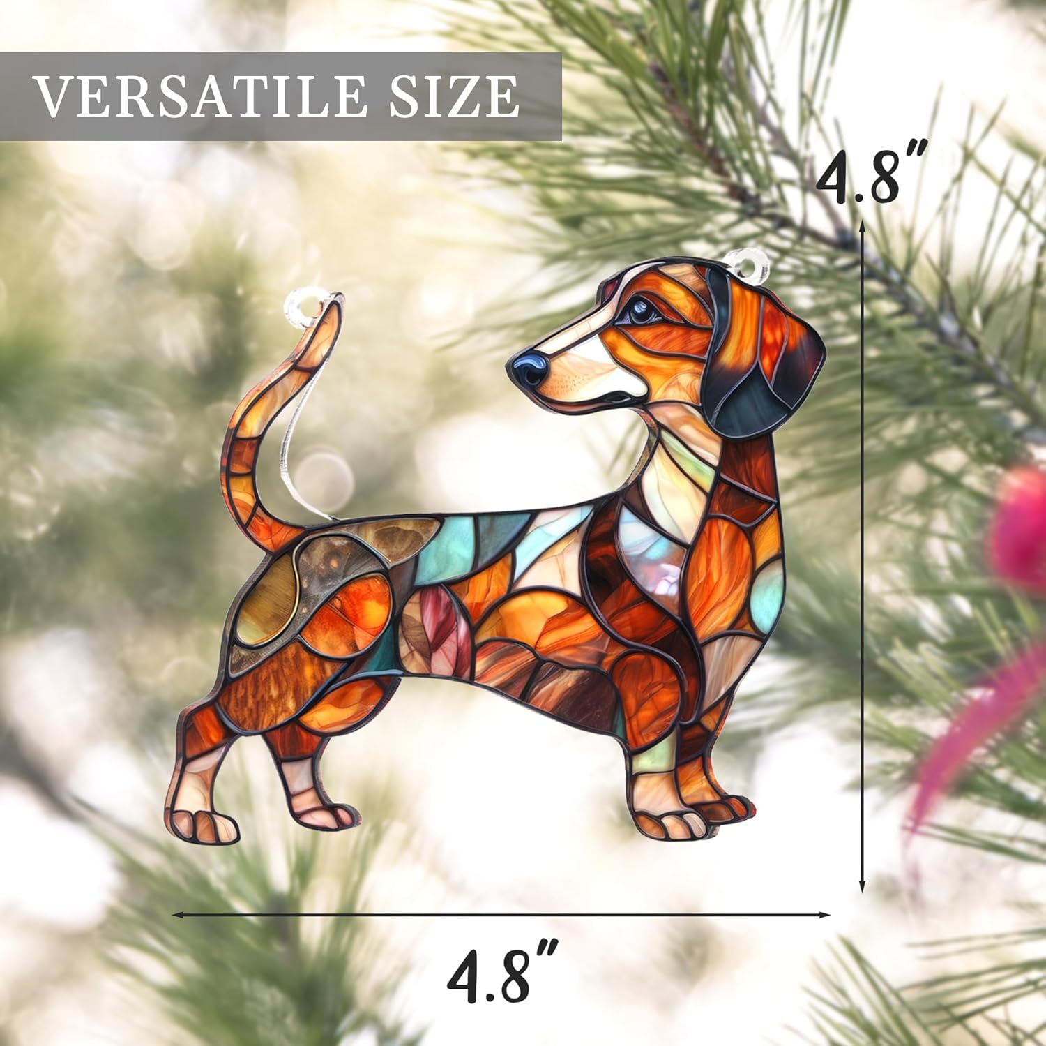 Colorful Dogs Acrylic Suncatcher Ornament for Window Decor, Acrylic Suncatcher Window Hanging Decor, Dog Lovers Gifts for Women, Dogs Christmas Ornaments for Tree Hanging (Dachshund Mable) - Image 5