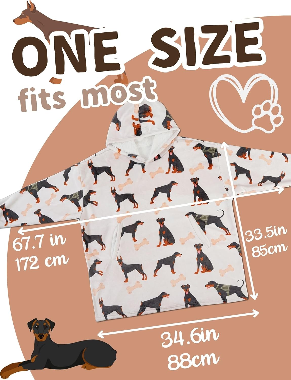 Doberman Pinscher Gifts for Women Men, Blanket Hoodie Gifts for Dog Mom Dog Dad on Birthday, Christmas, One Size - Full Printed Grey - Image 2