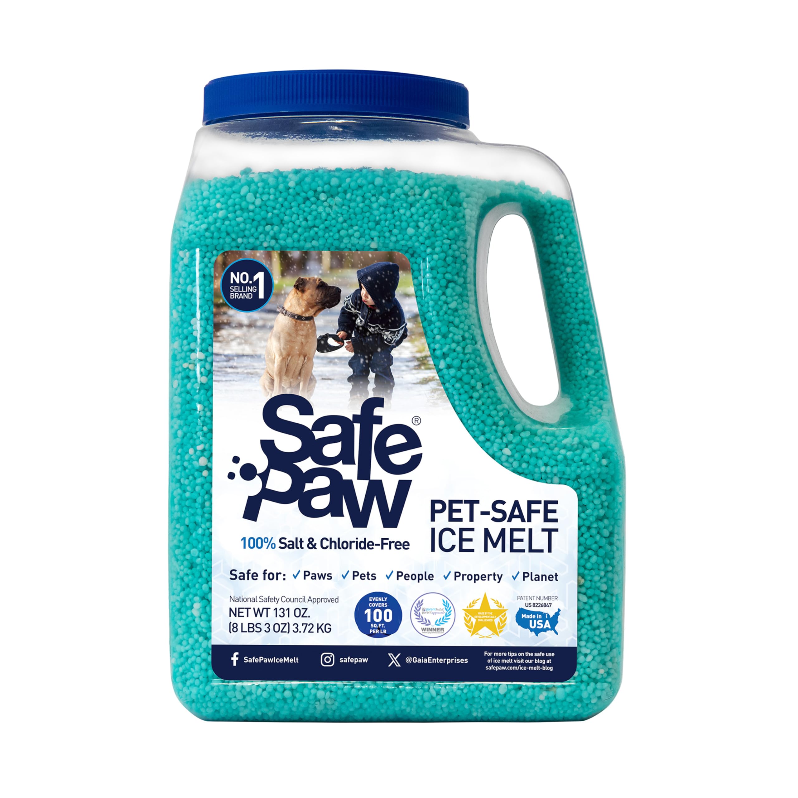 Safe Paw, Child Plant Dog Paw & Pet Safe Ice Melt -8lb 3oz, 100% Salt/Chloride Free -Non-Toxic, Vet Approved, No Concrete Damage, Fast Acting Formula, Last 3X Longer