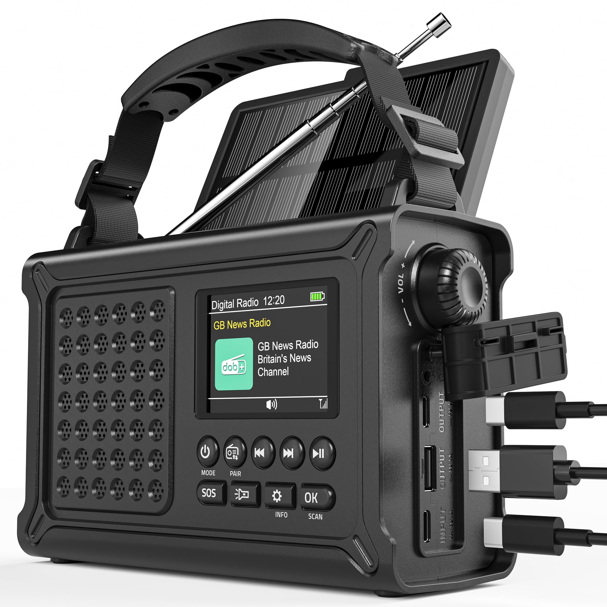 Roxicosly DAB+/DAB/FM Solar Wind Up Radio with 12000mAh Rechargeable Battery, Bluetooth5.0, 2.4" Large Colour Display, Dual USB Chargers, 5W Torch,120db SOS, Dual Alarms for Survival Outdoor — view 9