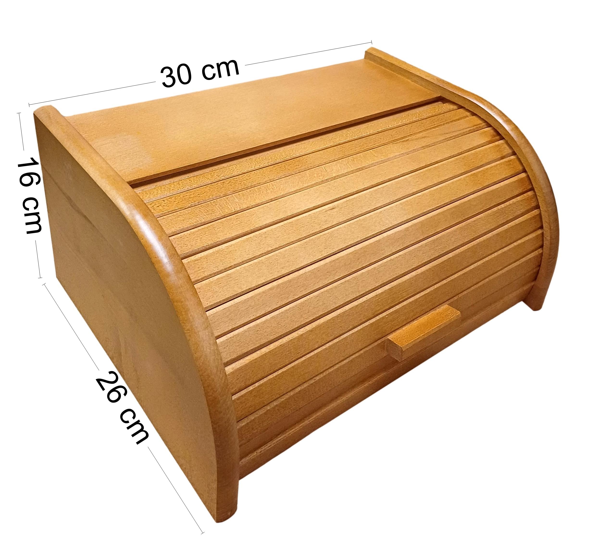 Wooden World - Rustikale Holz-Brotbox, S, Braun, Zusammenklappbar, Rechteckig, Roll-Up, Handwäsche, 16 x 31 x 26 cm, 3.31 pounds, 15600 cc, 1 Count
