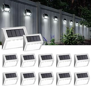 Solpex Solar Fence Lights 12 Pack - Waterproof 4 LED Solar Deck Lights for Stairs, Pathways, Patio, Garden - Cold White