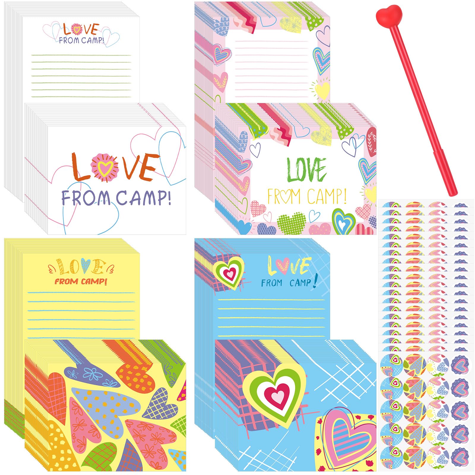 Motipuns 61 Pcs Camp Hearts Stationery Set Summer Camping Essentials Include 20 Note Sheets with Lines 20 Envelopes and Stickers a Pen for Birthdays