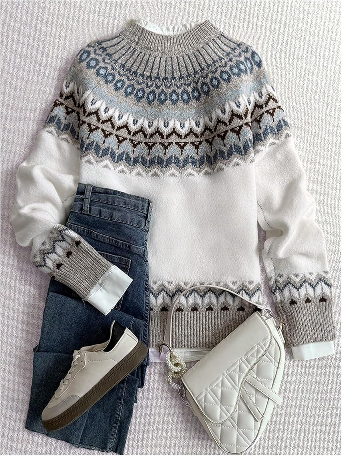 Women's Striped Graphic Fall Sweater Raglan Sleeve Knitwear Crewneck Jumper Tops - Image 2