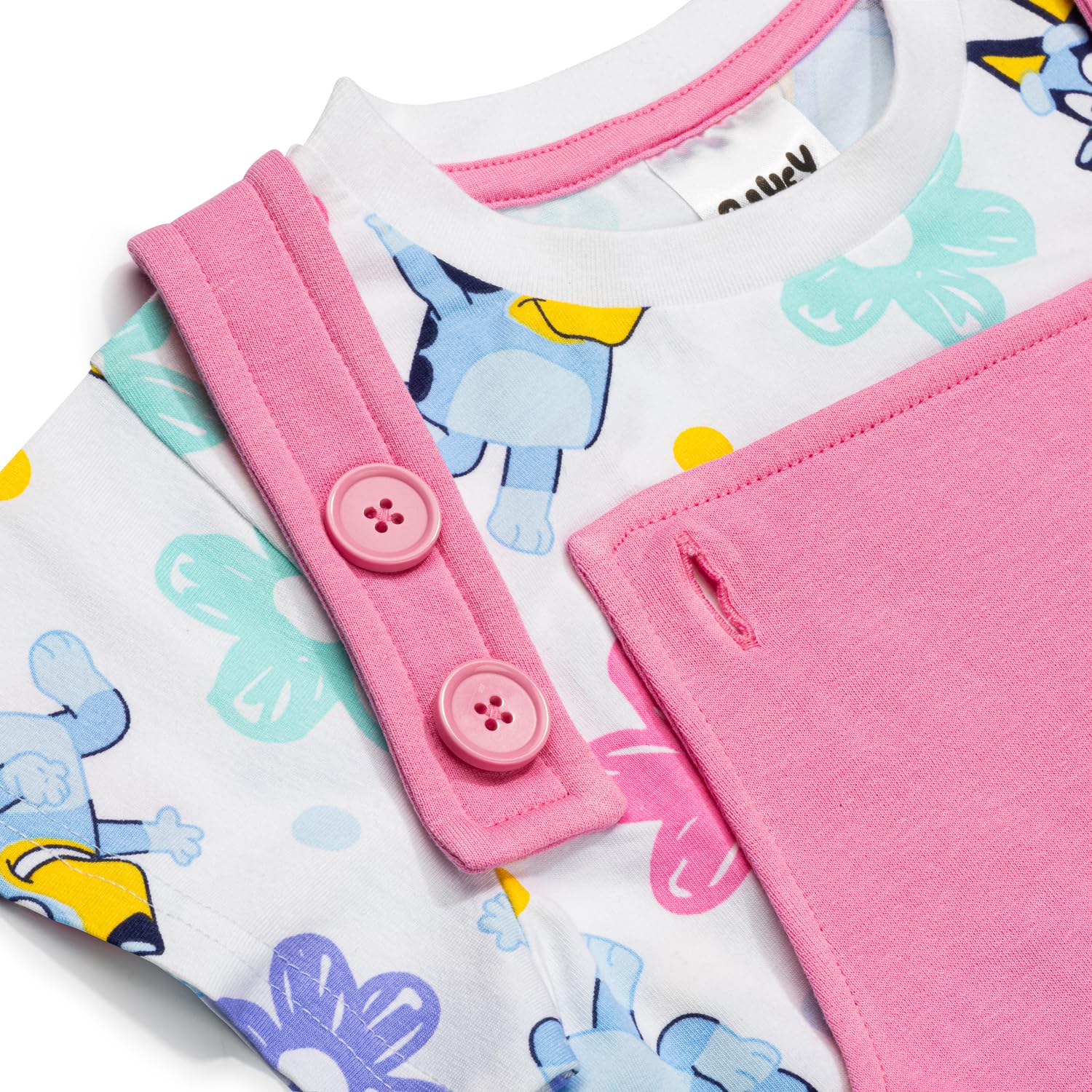 Bluey Conjunto de vestido y camiseta para niñas Rosa con bolsillos Algodón suave